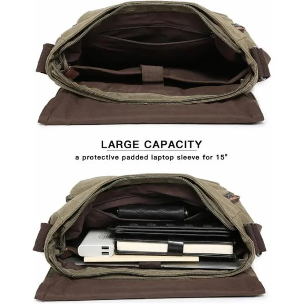 Large Vintage Canvas Messenger Shoulder Bag Travel Crossbody Purse Briefcase